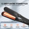 Hair Straightener, 1.5-inch Titanium Flat Iron, Dual Infrared Hair Straightener Flat Iron with LCD Display and 19 Temp Levels - 210 to 450 F