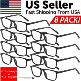 Reading Glasses Mens Womens Unisex Readers Eyeglasses 8 Pack Glasses New Square (Strength: =+2.25 Strength)