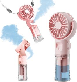 Handheld Misting Fan Rechargeable Battery Operated Portable 4 Speeds & 55ml 360° Swiveling Personal Fan for Travel Camping Outdoor (size: Pink   F4)