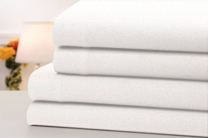 Bibb Home Solid Flannel 4 Piece Sheet Set (Color: White, size: Full)