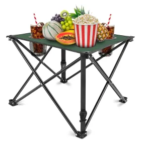 1Pc Foldable Camping Table Portable Picnic Table Lightweight Travel Desk with 2 Cup Holders Carrying Bag (Color: Black)